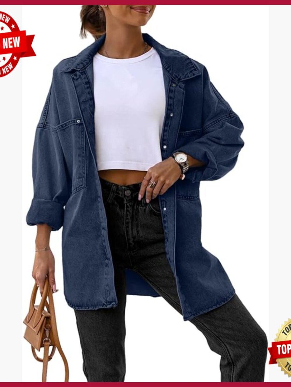 Oversized Denim Jacket Long Sleeve Button Down Boyfriend Fit Pockets